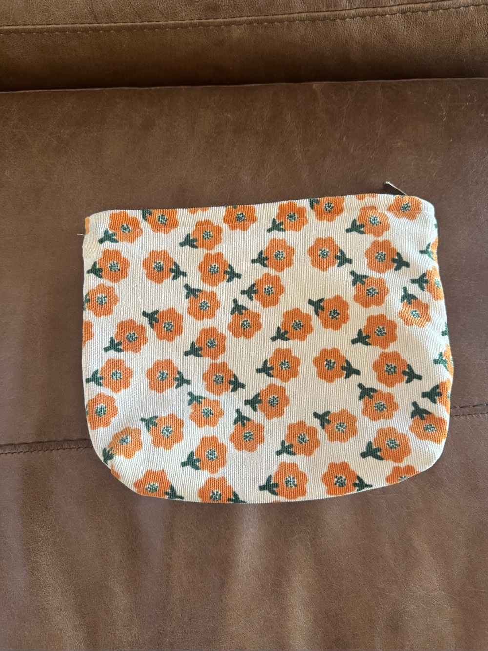 Floral Canvas Zipper Pouch - Orange Floral